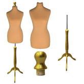 Display Guru Female Uk Size 6/8  Dressmakers Tailors Dummy Mannequin, Gold Torso Bust With Gold Wood Tripod Stand
